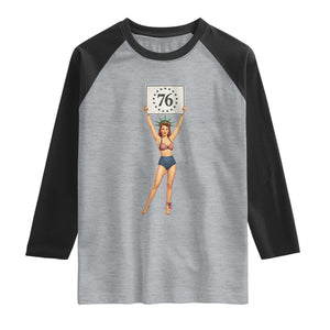 Vintage Patriotic Pin Up Girl 1776 Raglan Shirt Statue of Liberty Retro Americana Graphic