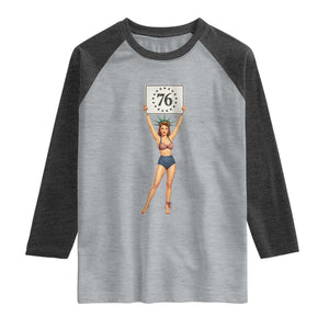 Vintage Patriotic Pin Up Girl 1776 Raglan Shirt Statue of Liberty Retro Americana Graphic