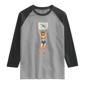 Vintage Patriotic Pin Up Girl 1776 Raglan Shirt Statue of Liberty Retro Americana Graphic