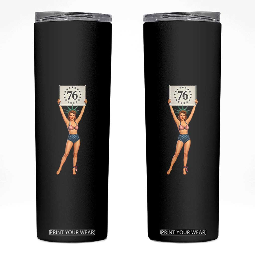 Vintage Patriotic Pin Up Girl 1776 Skinny Tumbler Statue of Liberty Retro Americana Graphic