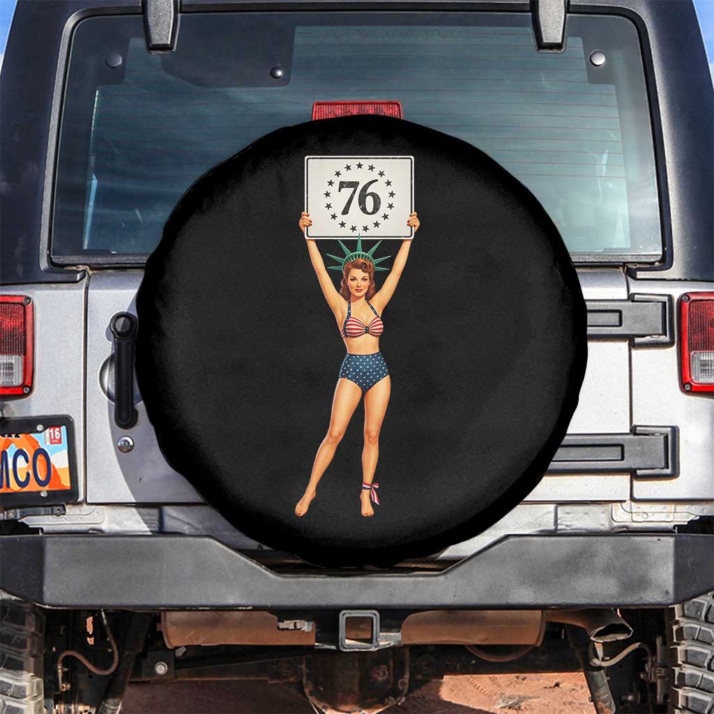 Vintage Patriotic Pin Up Girl 1776 Spare Tire Cover Statue of Liberty Retro Americana Graphic TS02 No hole Black Print Your Wear