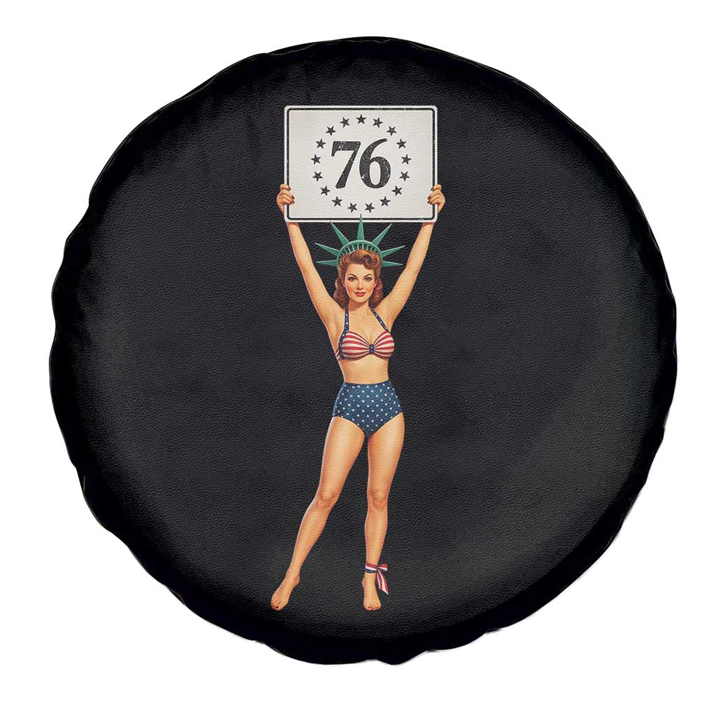 Vintage Patriotic Pin Up Girl 1776 Spare Tire Cover Statue of Liberty Retro Americana Graphic