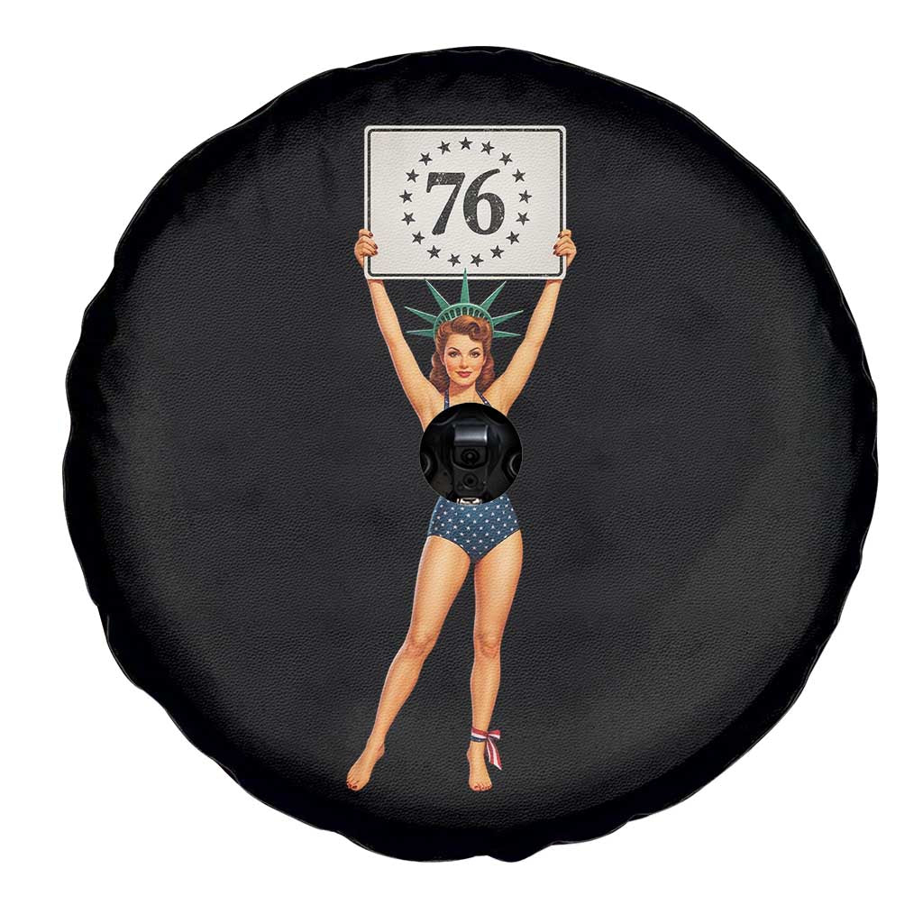 Vintage Patriotic Pin Up Girl 1776 Spare Tire Cover Statue of Liberty Retro Americana Graphic