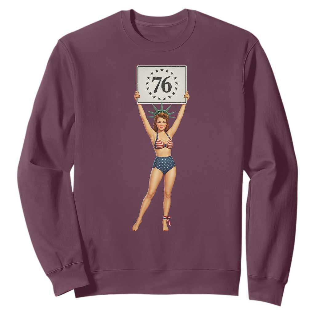 Vintage Patriotic Pin Up Girl 1776 Sweatshirt Statue of Liberty Retro Americana Graphic