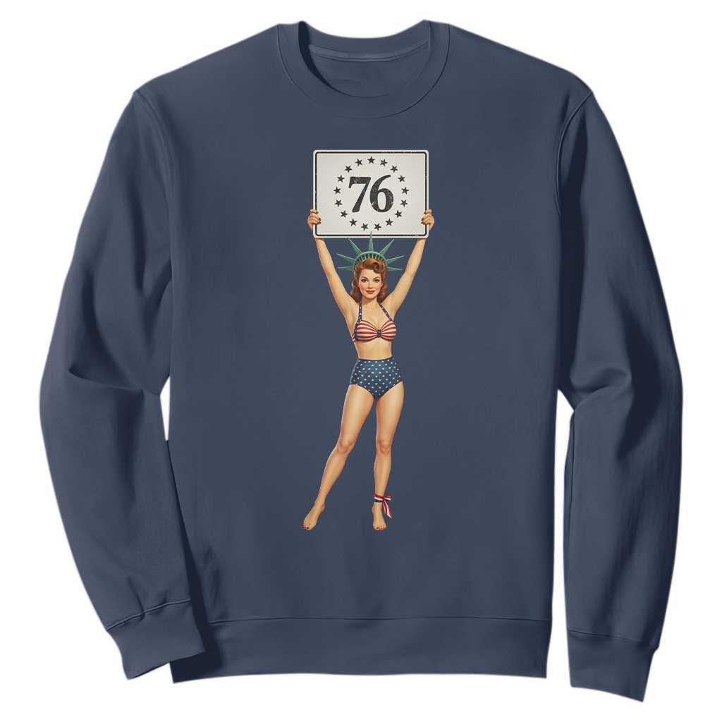 Vintage Patriotic Pin Up Girl 1776 Sweatshirt Statue of Liberty Retro Americana Graphic