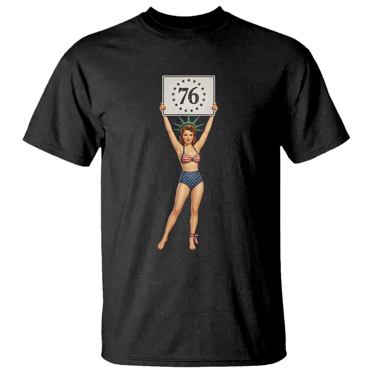 Vintage Patriotic Pin Up Girl 1776 T Shirt Statue of Liberty Retro Americana Graphic