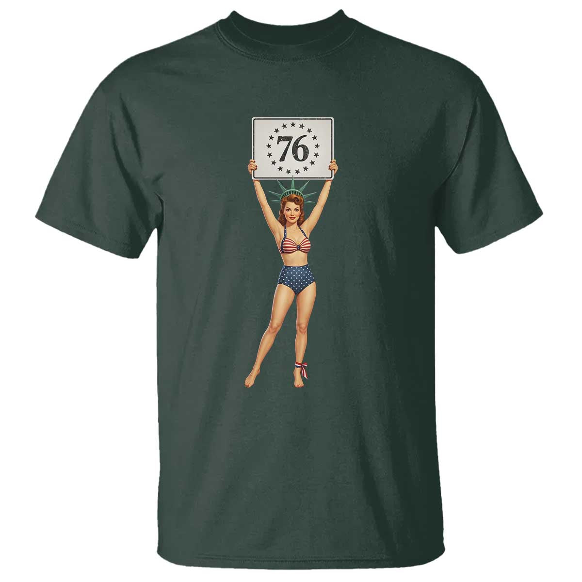 Vintage Patriotic Pin Up Girl 1776 T Shirt Statue of Liberty Retro Americana Graphic
