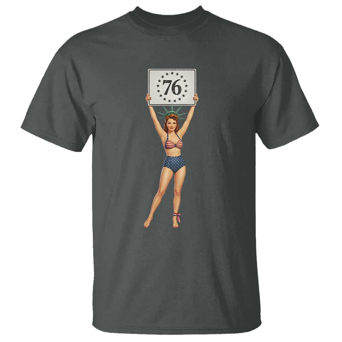 Vintage Patriotic Pin Up Girl 1776 T Shirt Statue of Liberty Retro Americana Graphic