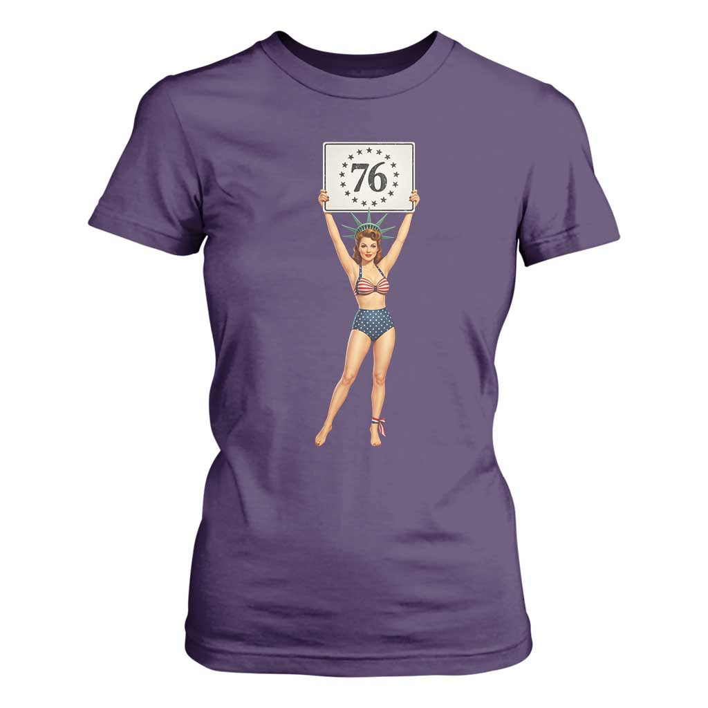 Vintage Patriotic Pin Up Girl 1776 T Shirt For Women Statue of Liberty Retro Americana Graphic