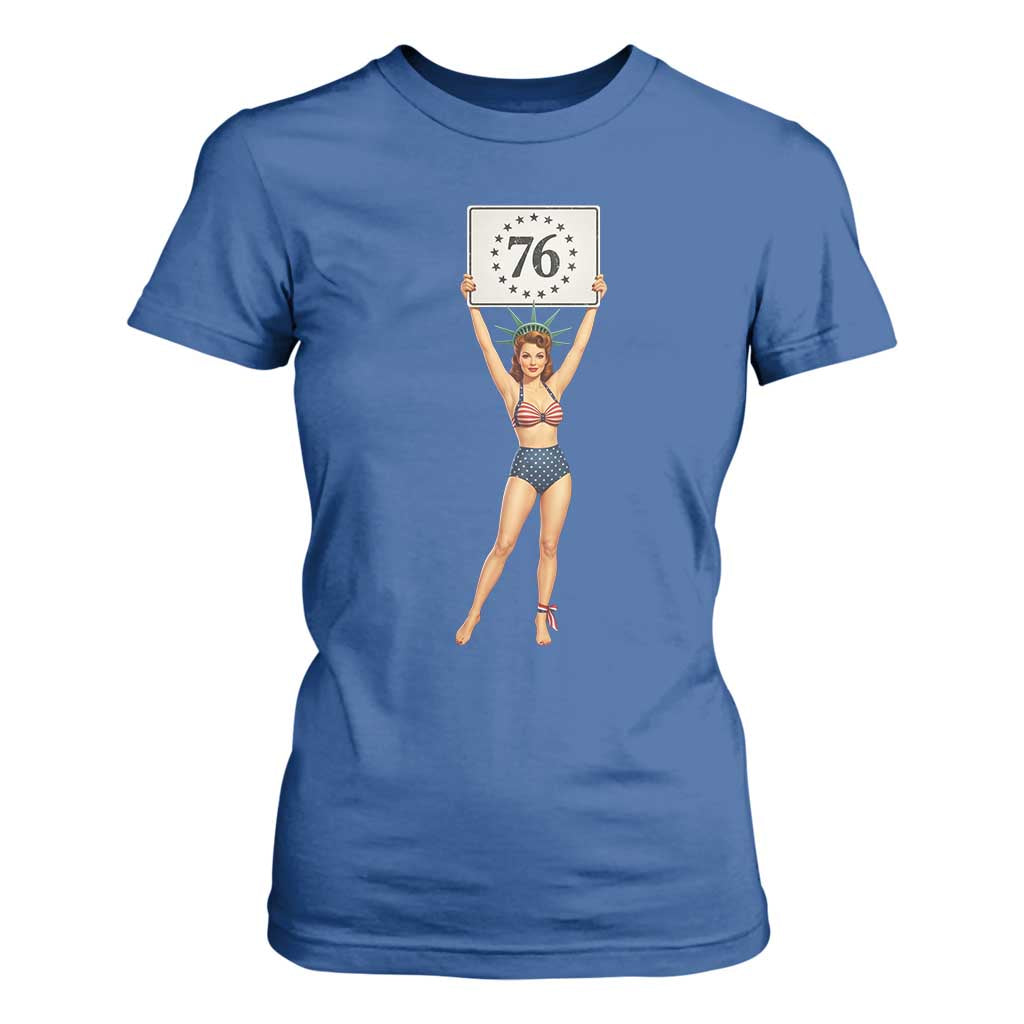 Vintage Patriotic Pin Up Girl 1776 T Shirt For Women Statue of Liberty Retro Americana Graphic