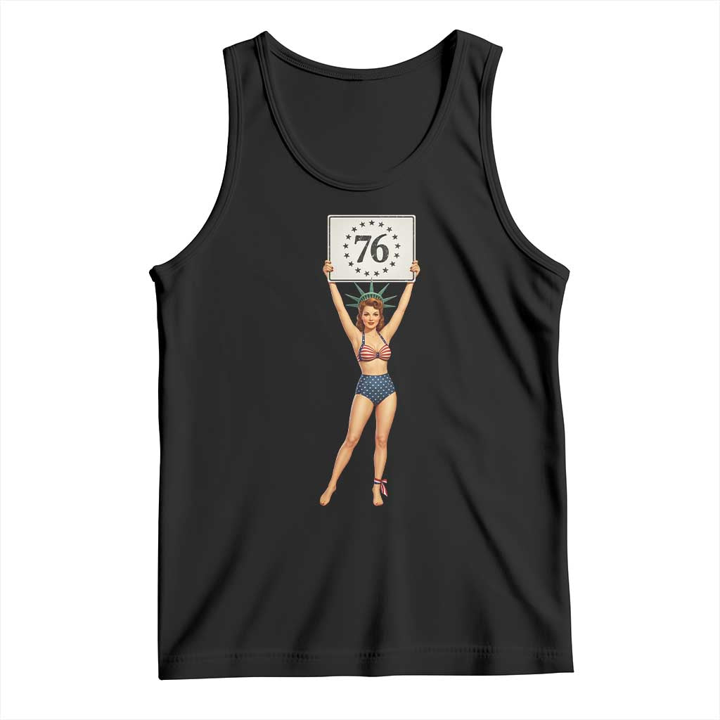 Vintage Patriotic Pin Up Girl 1776 Tank Top Statue of Liberty Retro Americana Graphic
