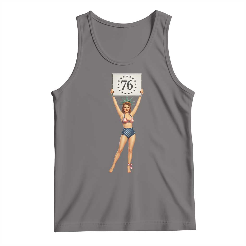 Vintage Patriotic Pin Up Girl 1776 Tank Top Statue of Liberty Retro Americana Graphic