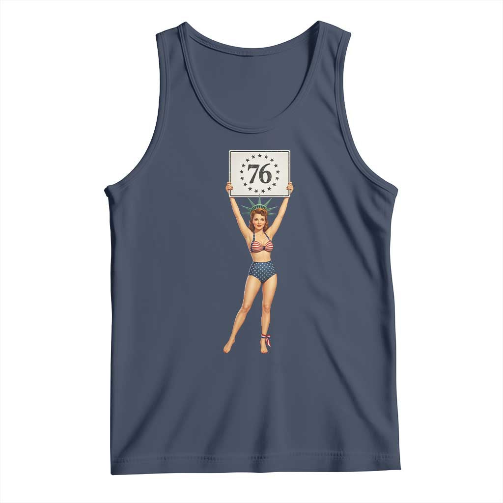 Vintage Patriotic Pin Up Girl 1776 Tank Top Statue of Liberty Retro Americana Graphic