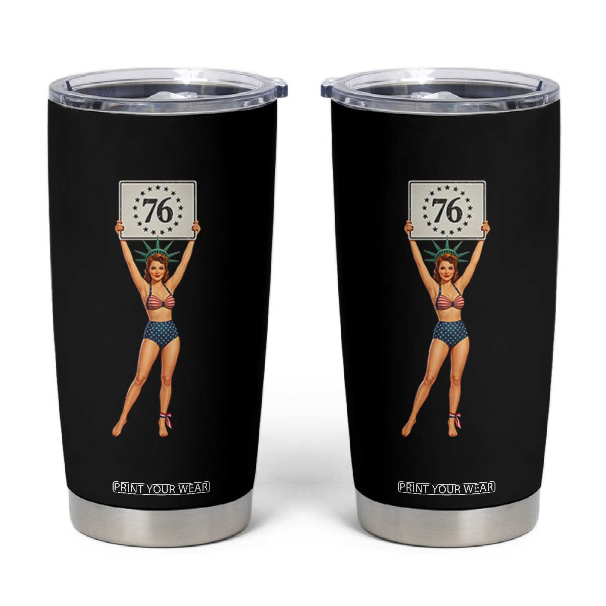 Vintage Patriotic Pin Up Girl 1776 Tumbler Cup Statue of Liberty Retro Americana Graphic