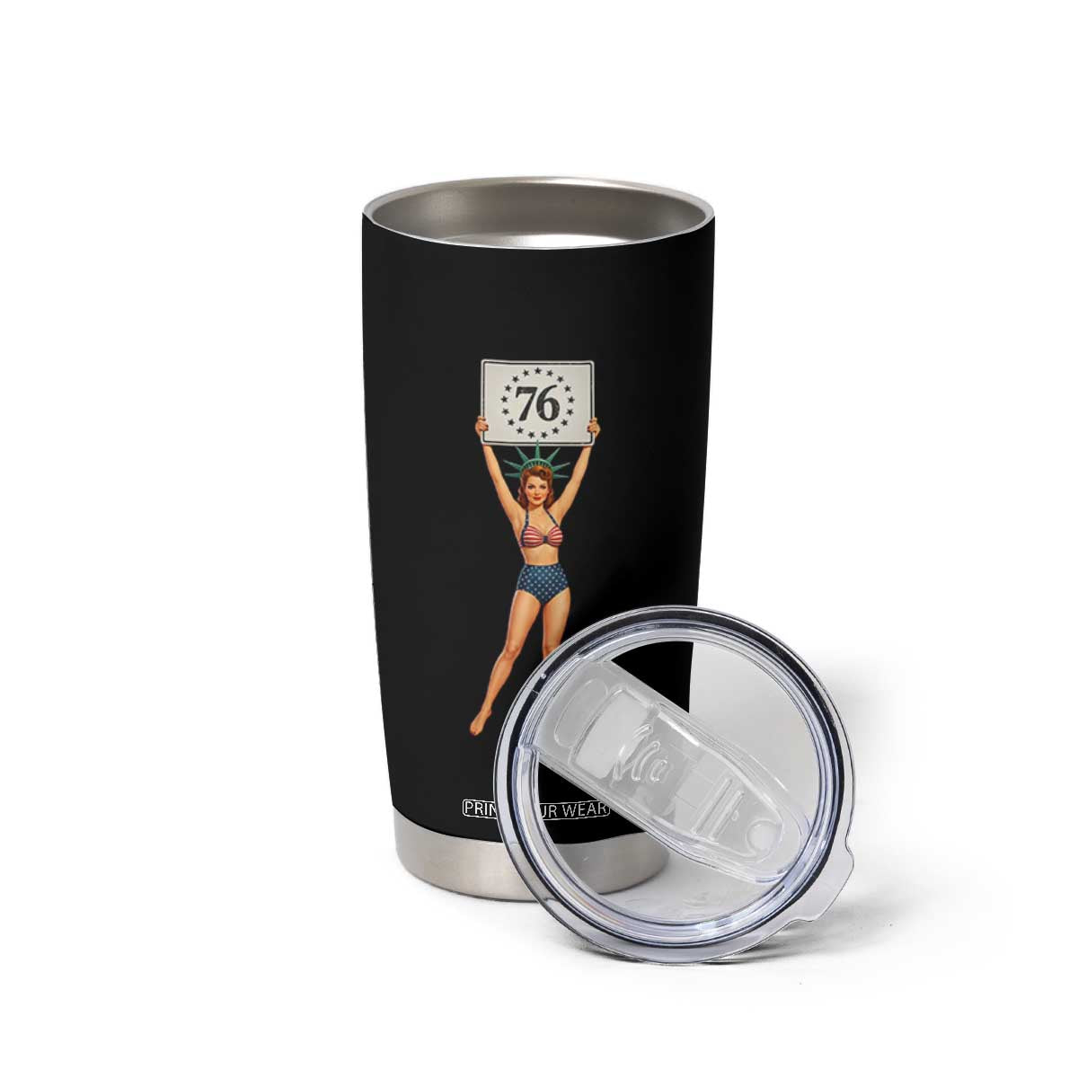 Vintage Patriotic Pin Up Girl 1776 Tumbler Cup Statue of Liberty Retro Americana Graphic