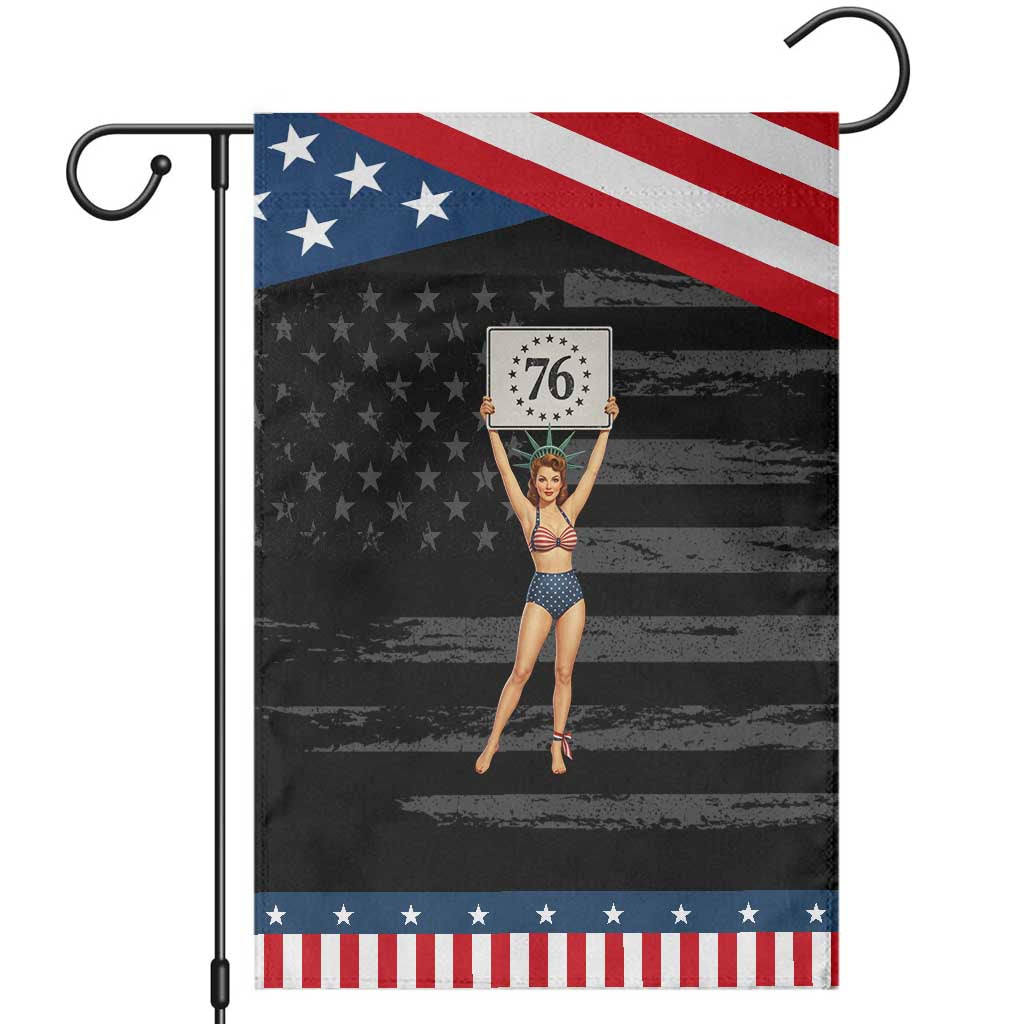 Vintage Pin Up Girl 1776 Patriotic Garden Flag Statue of Liberty Retro Americana Graphic