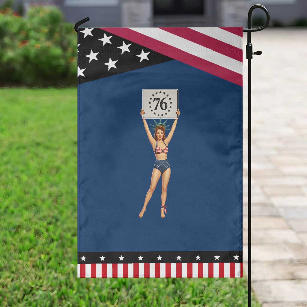 Vintage Pin Up Girl 1776 Patriotic Garden Flag Statue of Liberty Retro Americana Graphic