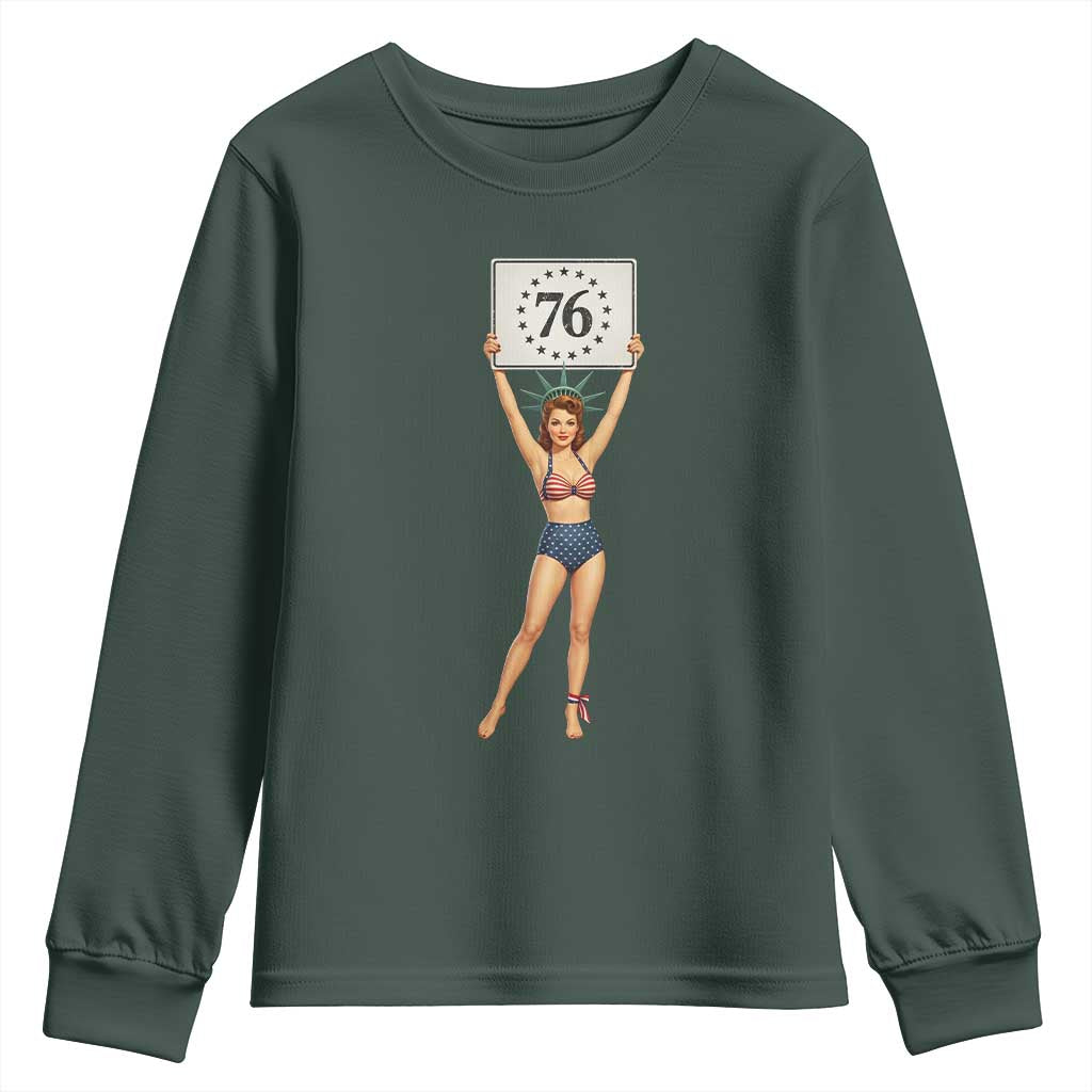 Vintage Patriotic Pin Up Girl 1776 Youth Sweatshirt Statue of Liberty Retro Americana Graphic