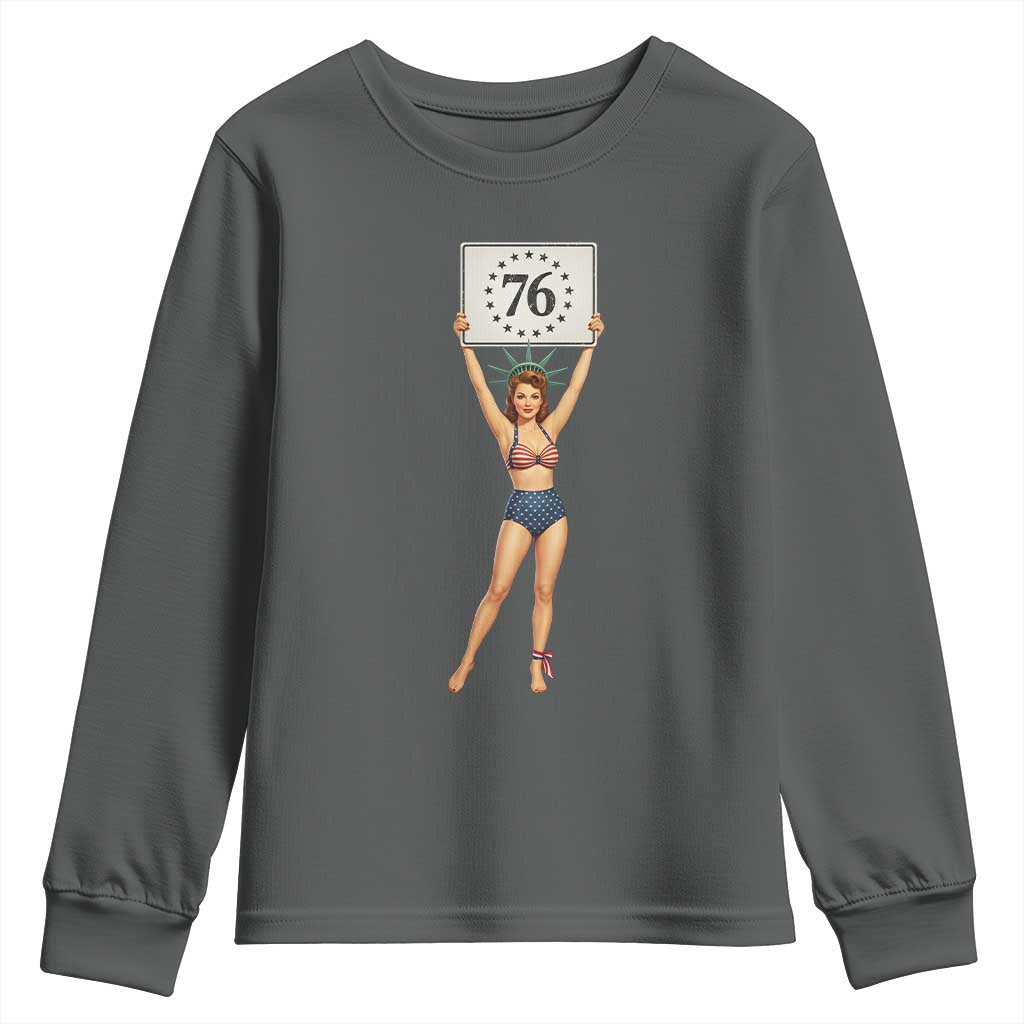Vintage Patriotic Pin Up Girl 1776 Youth Sweatshirt Statue of Liberty Retro Americana Graphic