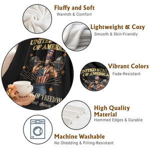 USA 250 Years of Freedom Muscular Uncle Sam Weightlifter Throw Blanket Built Different Since 1776 Funny Patriotic Buff Graphic