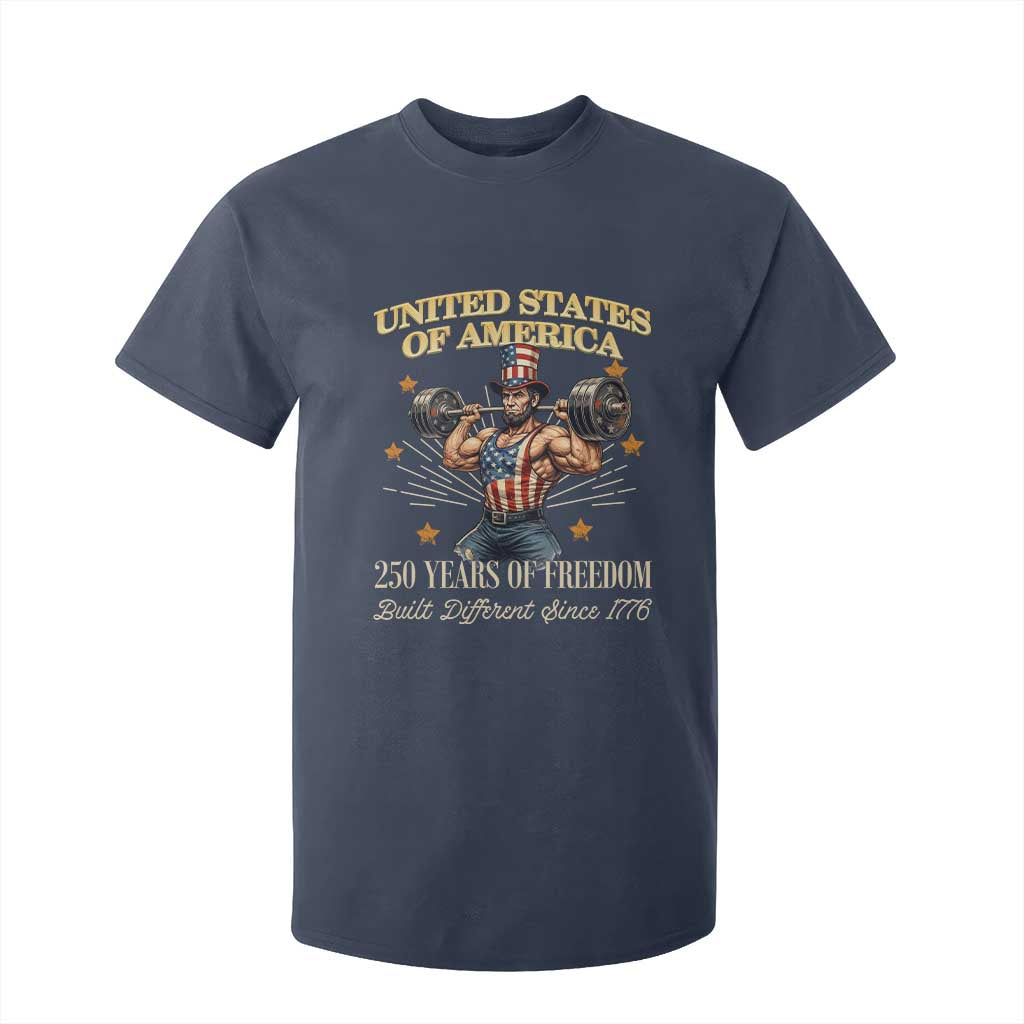 USA 250 Years of Freedom Muscular Uncle Sam Weightlifter T Shirt For Kid Built Different Since 1776 Funny Patriotic Buff Graphic