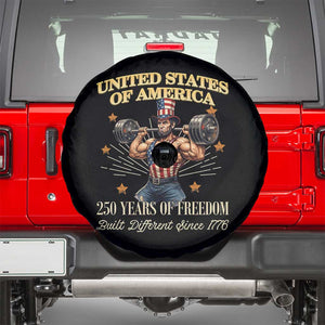 USA 250 Years of Freedom Muscular Uncle Sam Weightlifter Spare Tire Cover Built Different Since 1776 Funny Patriotic Buff Graphic