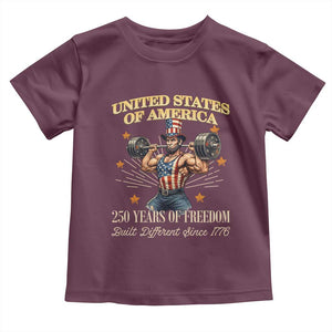 USA 250 Years of Freedom Muscular Uncle Sam Weightlifter Toddler T Shirt Built Different Since 1776 Funny Patriotic Buff Graphic