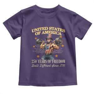 USA 250 Years of Freedom Muscular Uncle Sam Weightlifter Toddler T Shirt Built Different Since 1776 Funny Patriotic Buff Graphic