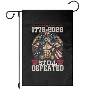 Still Undefeated 1776 to 2026 Muscular Uncle Sam Garden Flag Buff Bodybuilder American Flag 250th Anniversary Semiquincentennial