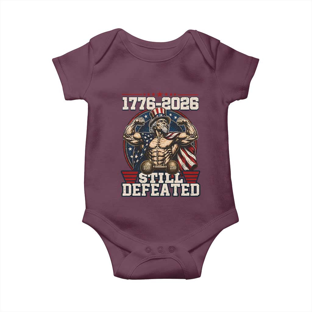 Still Undefeated 1776 to 2026 Muscular Uncle Sam Baby Onesie Buff Bodybuilder American Flag 250th Anniversary Semiquincentennial