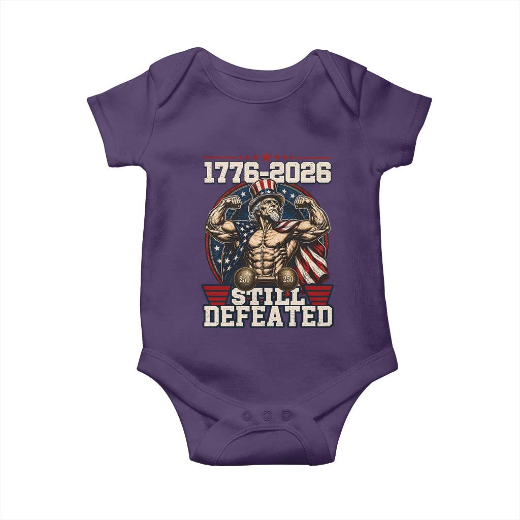 Still Undefeated 1776 to 2026 Muscular Uncle Sam Baby Onesie Buff Bodybuilder American Flag 250th Anniversary Semiquincentennial