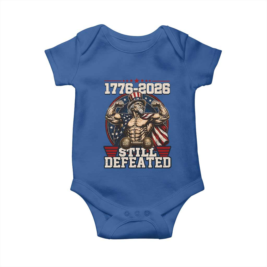 Still Undefeated 1776 to 2026 Muscular Uncle Sam Baby Onesie Buff Bodybuilder American Flag 250th Anniversary Semiquincentennial