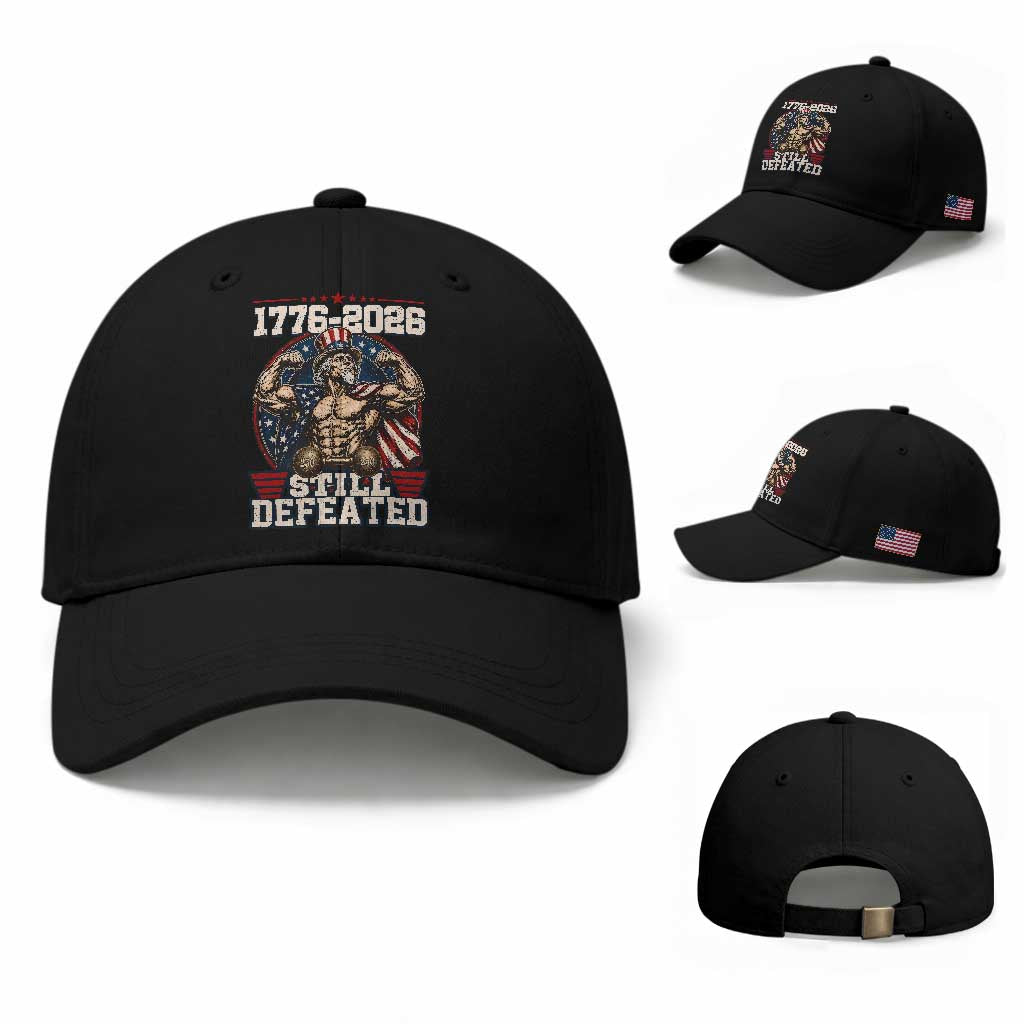 Still Undefeated 1776 to 2026 Muscular Uncle Sam Baseball Cap Buff Bodybuilder American Flag 250th Anniversary Semiquincentennial