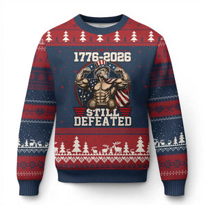 Still Undefeated 1776 to 2026 Muscular Uncle Sam Ugly Christmas Sweater Buff Bodybuilder American Flag 250th Anniversary Semiquincentennial