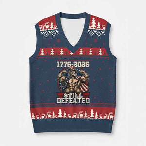 Still Undefeated 1776 to 2026 Muscular Uncle Sam V-Neck Knit Sweater Vest Buff Bodybuilder American Flag 250th Anniversary Semiquincentennial