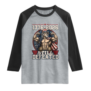 Still Undefeated 1776 to 2026 Muscular Uncle Sam Raglan Shirt Buff Bodybuilder American Flag 250th Anniversary Semiquincentennial
