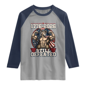Still Undefeated 1776 to 2026 Muscular Uncle Sam Raglan Shirt Buff Bodybuilder American Flag 250th Anniversary Semiquincentennial