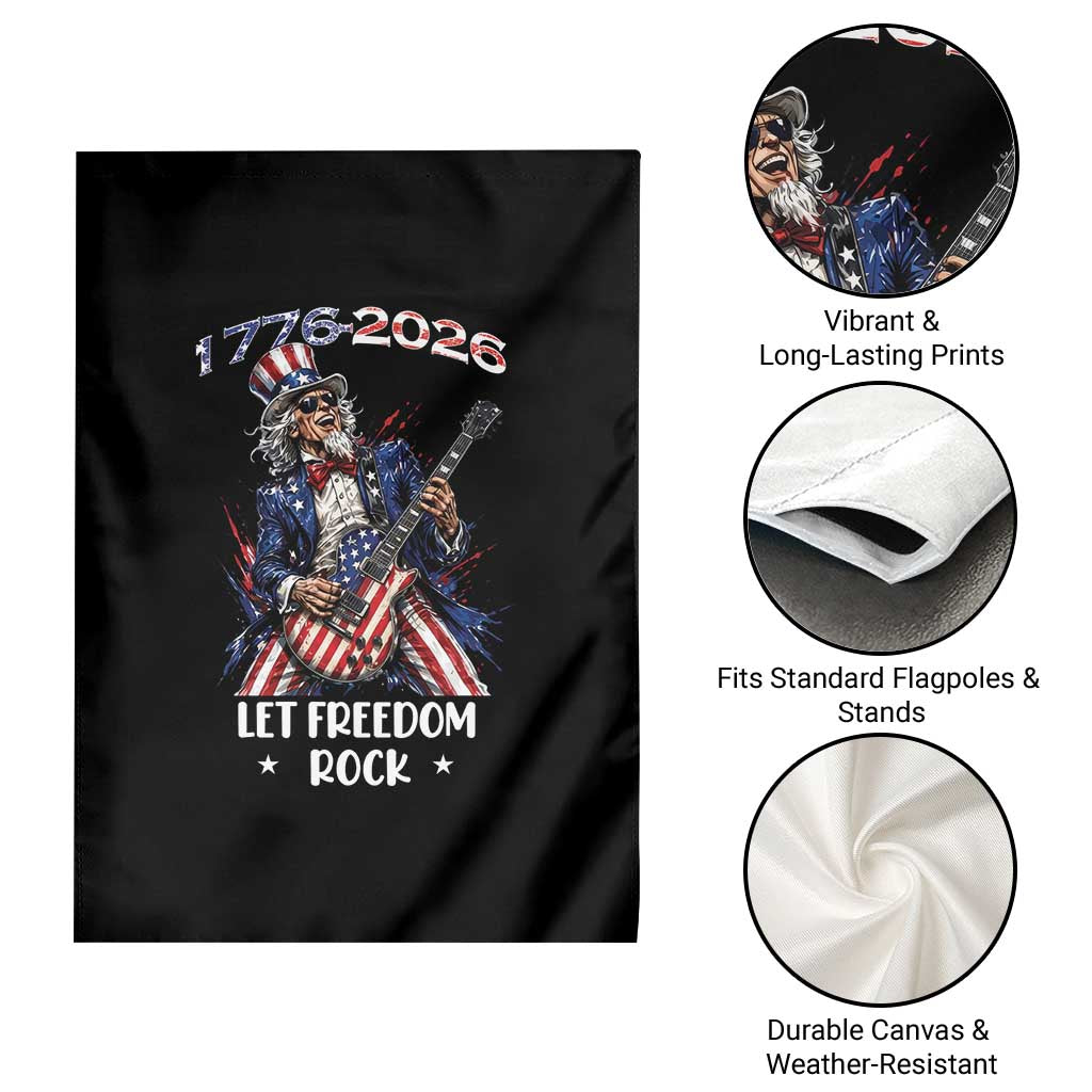 Let Freedom Rock Uncle Sam Rock Star Garden Flag Funny Electric Guitar Player American Flag Suit 1776 to 2026 Semiquincentennial