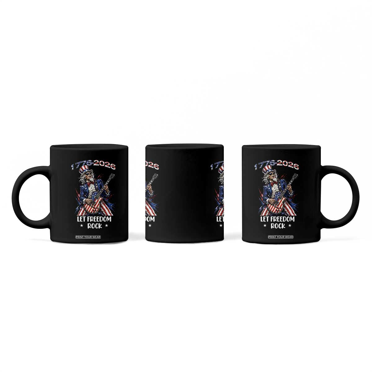 Let Freedom Rock Uncle Sam Rock Star Coffee Mug Funny Electric Guitar Player American Flag Suit 1776 to 2026 Semiquincentennial