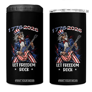 Let Freedom Rock Uncle Sam Rock Star 4 in 1 Can Cooler Tumbler Funny Electric Guitar Player American Flag Suit 1776 to 2026 Semiquincentennial
