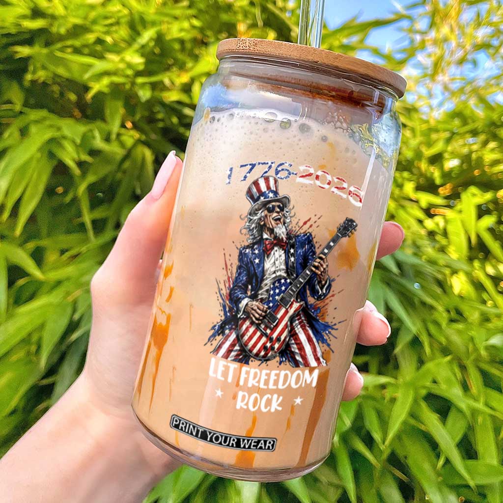 Let Freedom Rock Uncle Sam Rock Star Glass Can Funny Electric Guitar Player American Flag Suit 1776 to 2026 Semiquincentennial