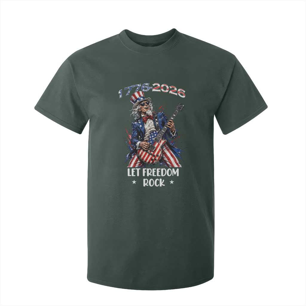 Let Freedom Rock Uncle Sam Rock Star T Shirt For Kid Funny Electric Guitar Player American Flag Suit 1776 to 2026 Semiquincentennial