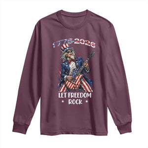 Let Freedom Rock Uncle Sam Rock Star Long Sleeve Shirt Funny Electric Guitar Player American Flag Suit 1776 to 2026 Semiquincentennial