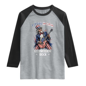 Let Freedom Rock Uncle Sam Rock Star Raglan Shirt Funny Electric Guitar Player American Flag Suit 1776 to 2026 Semiquincentennial