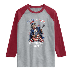Let Freedom Rock Uncle Sam Rock Star Raglan Shirt Funny Electric Guitar Player American Flag Suit 1776 to 2026 Semiquincentennial