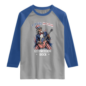 Let Freedom Rock Uncle Sam Rock Star Raglan Shirt Funny Electric Guitar Player American Flag Suit 1776 to 2026 Semiquincentennial
