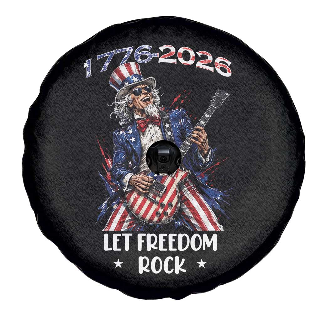 Let Freedom Rock Uncle Sam Rock Star Spare Tire Cover Funny Electric Guitar Player American Flag Suit 1776 to 2026 Semiquincentennial