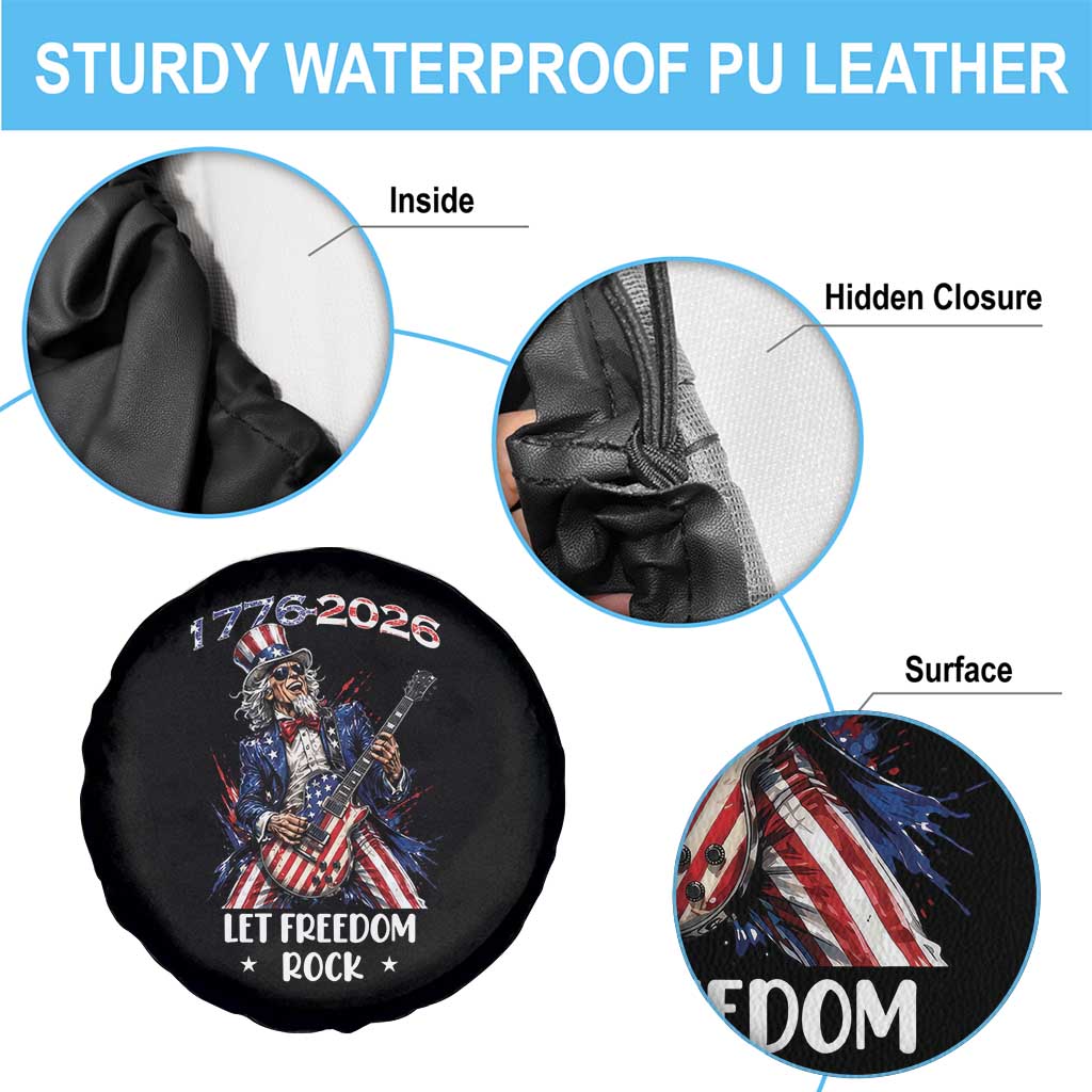 Let Freedom Rock Uncle Sam Rock Star Spare Tire Cover Funny Electric Guitar Player American Flag Suit 1776 to 2026 Semiquincentennial