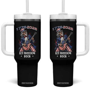Let Freedom Rock Uncle Sam Rock Star Tumbler With Handle Funny Electric Guitar Player American Flag Suit 1776 to 2026 Semiquincentennial