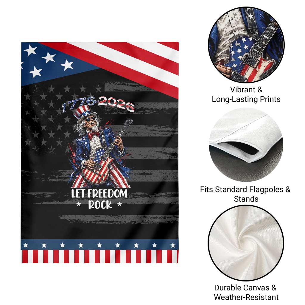 Let Freedom Rock Uncle Sam Rock Star Patriotic Garden Flag Funny Electric Guitar Player American Flag Suit 1776 to 2026 Semiquincentennial